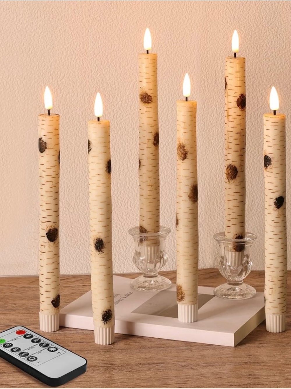 LED Birch Taper Candles - Cream Birch Pattern